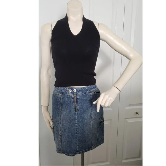 Stretch Jean skirt by BONGO Authentic denim skirt SIZE 3 military  style - Picture 11 of 11